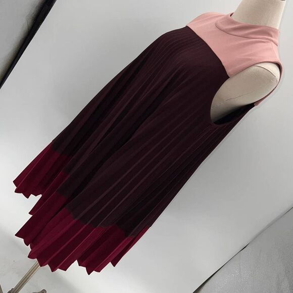 Alfani Color Blocked Blush/Purple/Pink Mock Neck Pleated Sleeveless Dress- 8 - Picture 13 of 13
